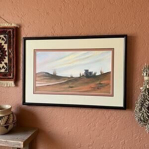J Yazzie Desert Landscape Framed Art Southwest Rustic Decor 1998 Navajo